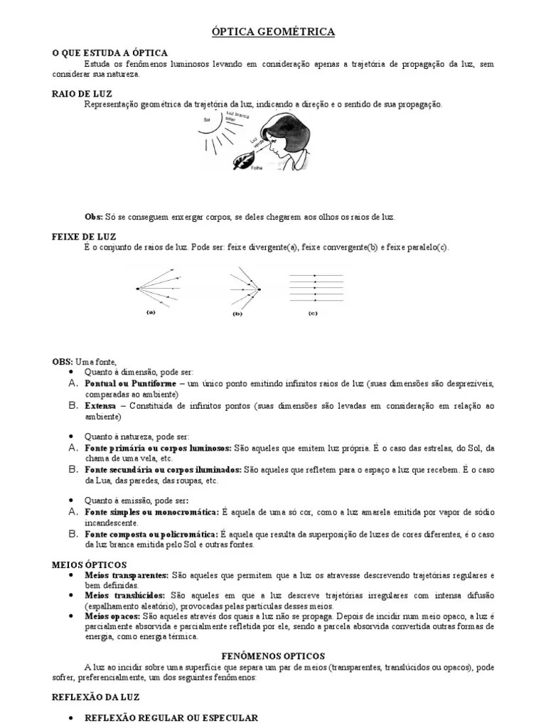 ÓPTICA GEOMÉTRICA Reflexão (Física) Refração