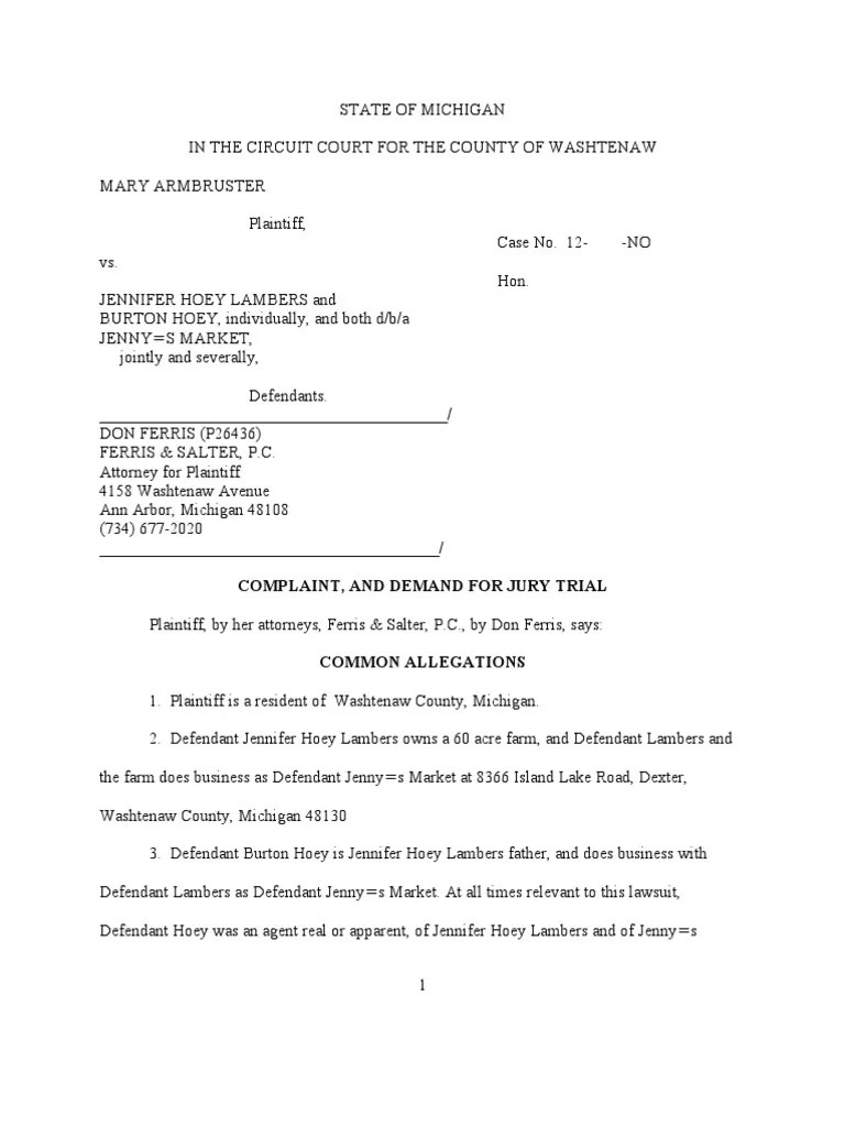 Armbruster Complaint Negligence Virginia Circuit Court