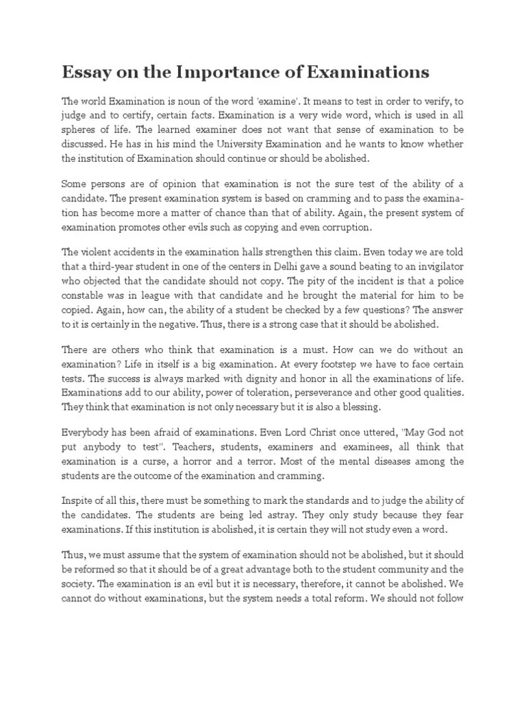 Essay on the Importance of Examinations Standardized Tests Test