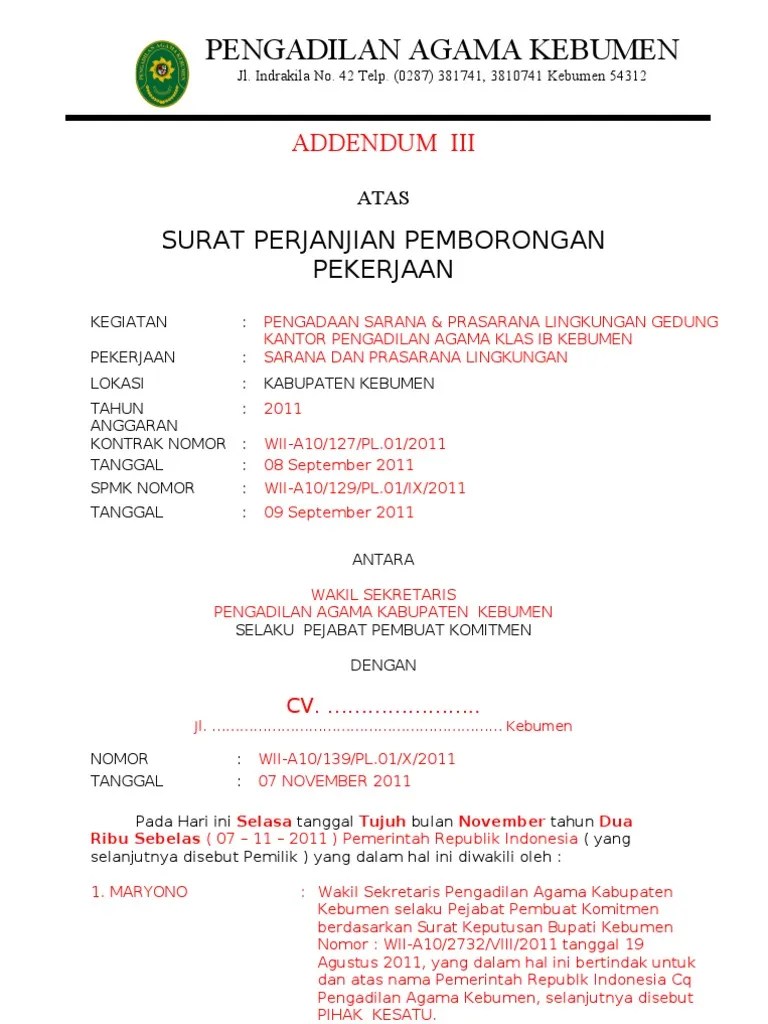 Contoh Adendum Surat Perintah Kerja - Alok News