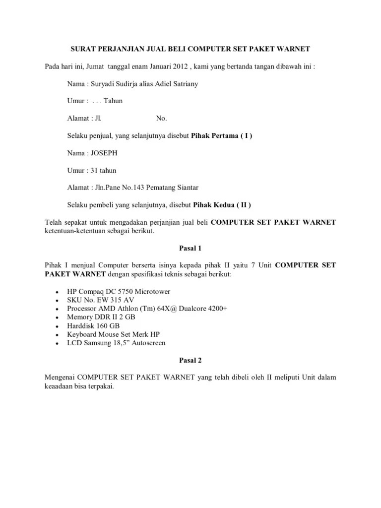 Contoh Surat Perjanjian Jual Beli Hp Secara Kredit