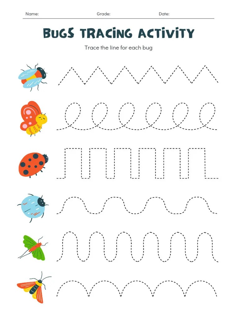 Bugs Tracing Worksheet in Colorful Playful Style | PDF