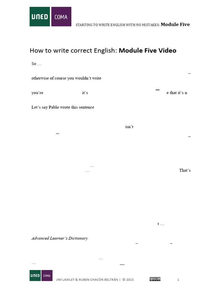 How To Write Correct English 5 1 PDF