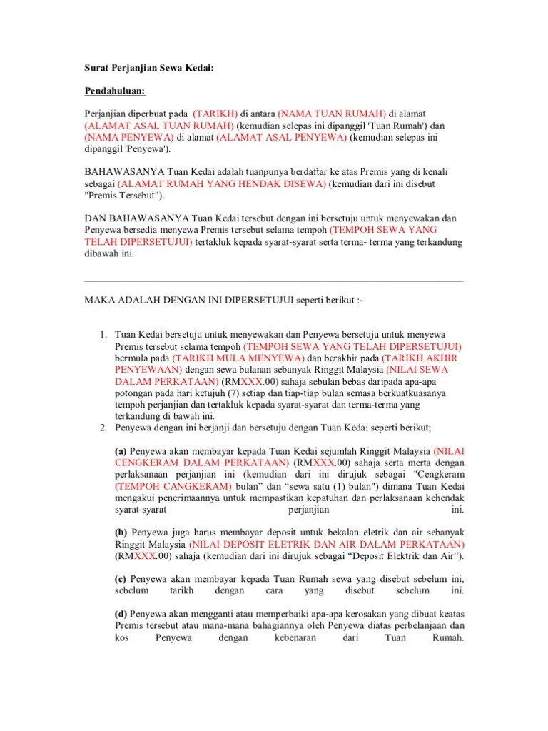 19 Contoh Surat Agreement Sewa Kedai