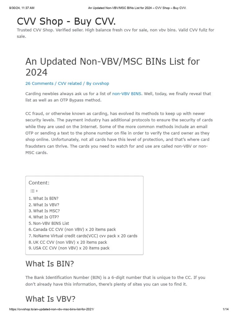 An Updated NonVBV MSC BINs List For 2024 CVV Shop Buy CVV PDF