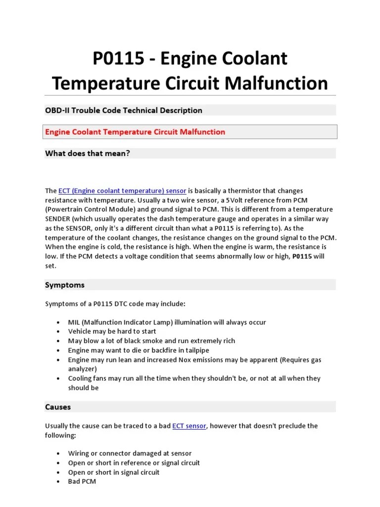 P0115 Engine Coolant Temperature Circuit Malfunction PDF