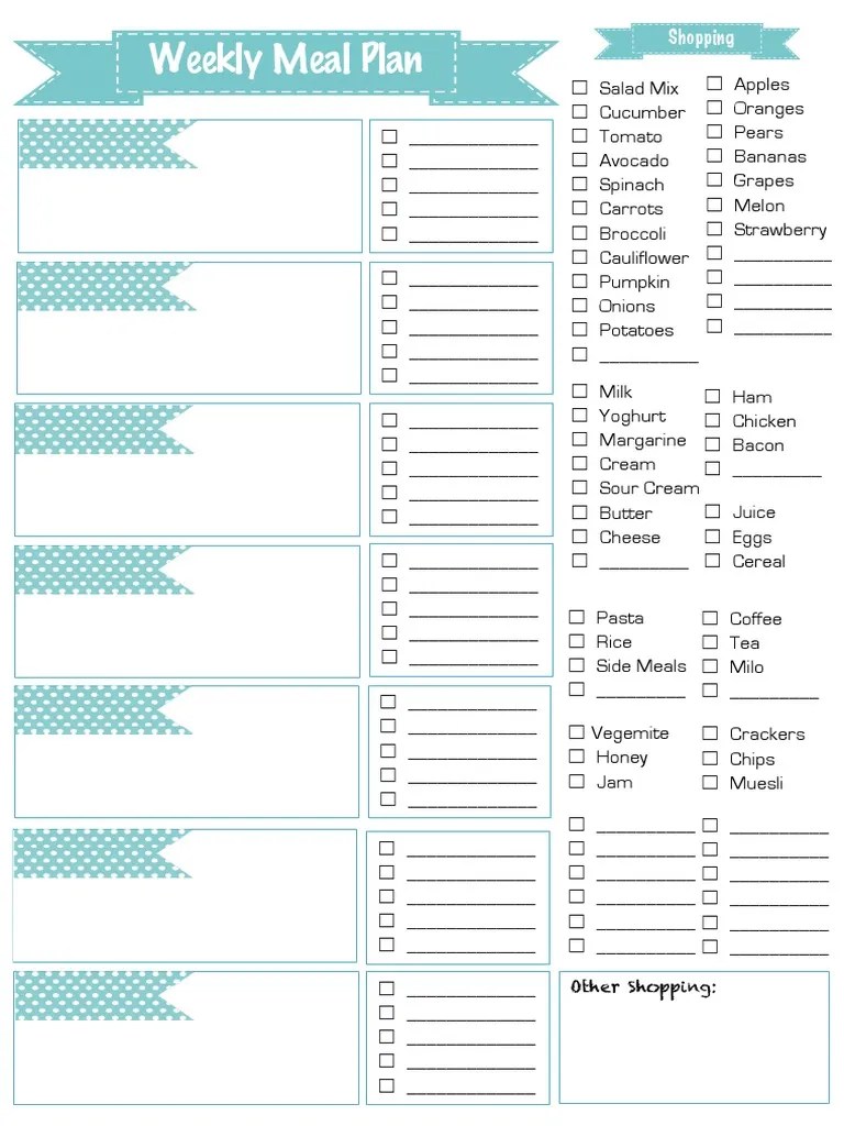 Meal Plan and Shopping List