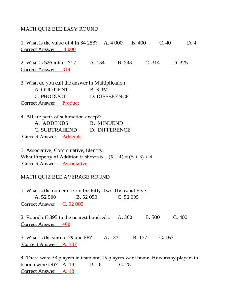 Division Math Quiz Grade 3 | PDF