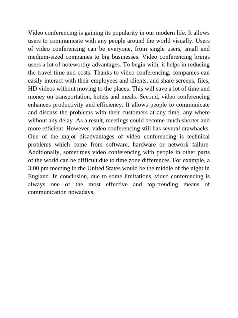 U6 Write from 120140 words about advantages and disadvantages of video conferencing PDF