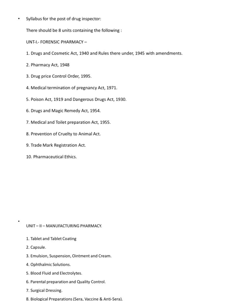 Drug Inspector Exam Syllabus PDF