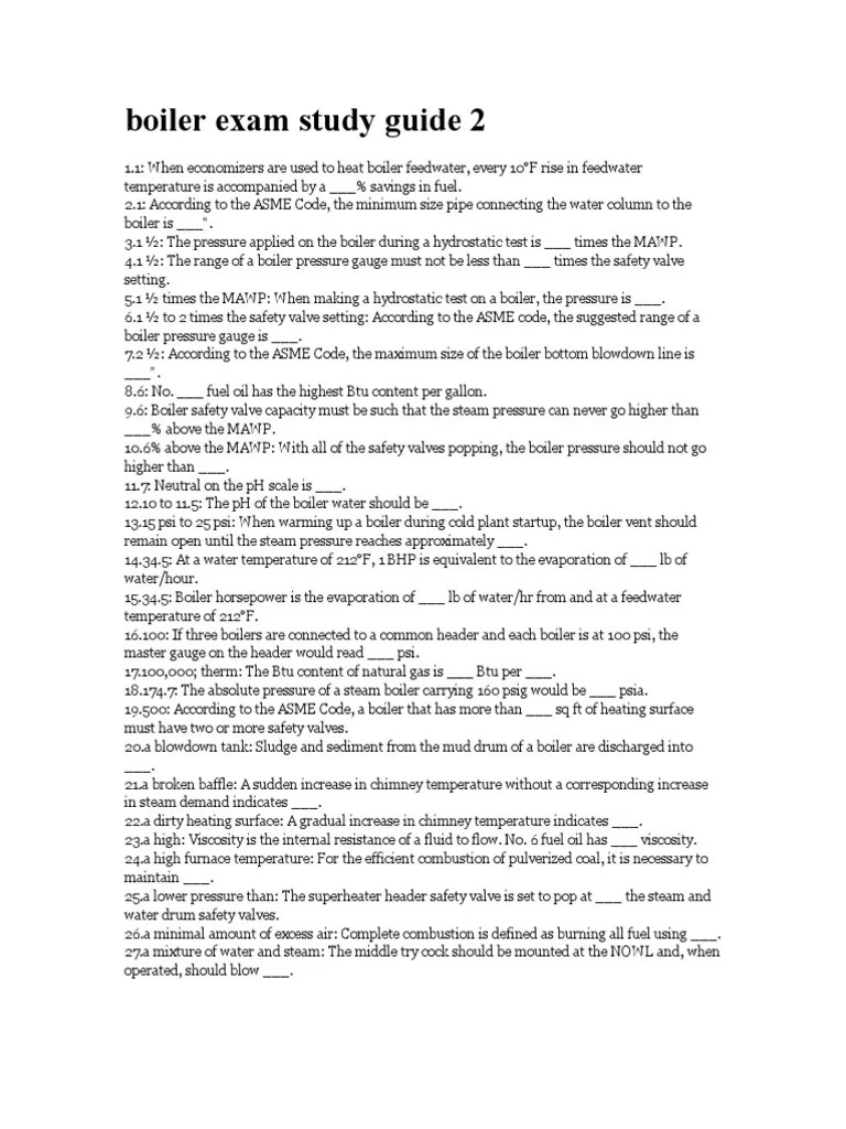 Boiler Exam Study Guide 2025 PDF Boiler Combustion