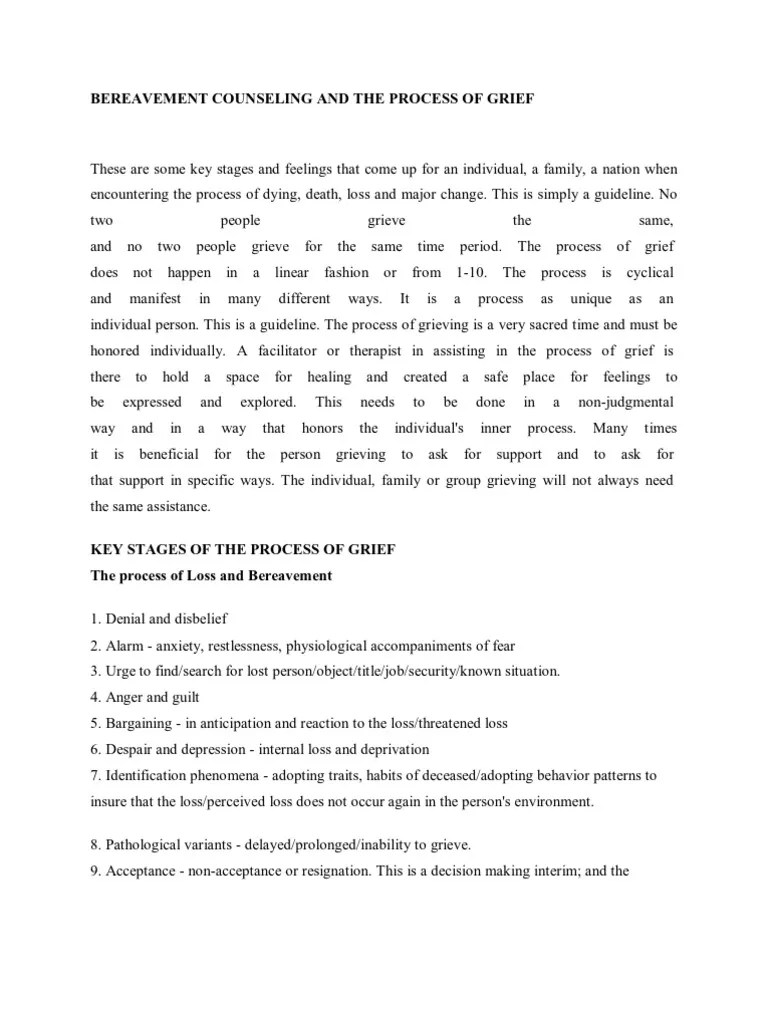 Bereavement Counseling and the Process of Grief Grief Counseling Grief