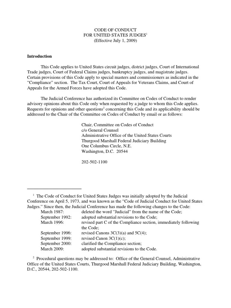 Code of Conduct for United States Judges Judge Judiciaries