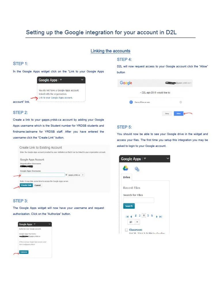 Setting Up The Google Integration For Your Account in D2L PDF