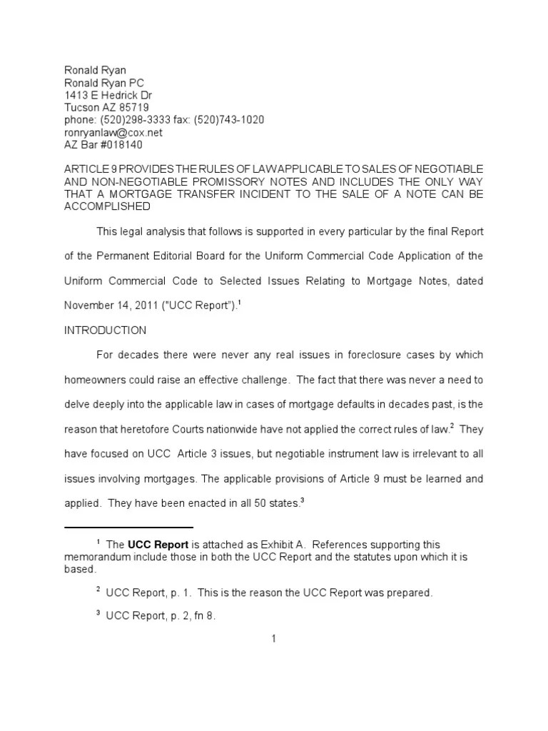 Article 9 Application To Sales of Mortgage Notes Updated W Final Ucc