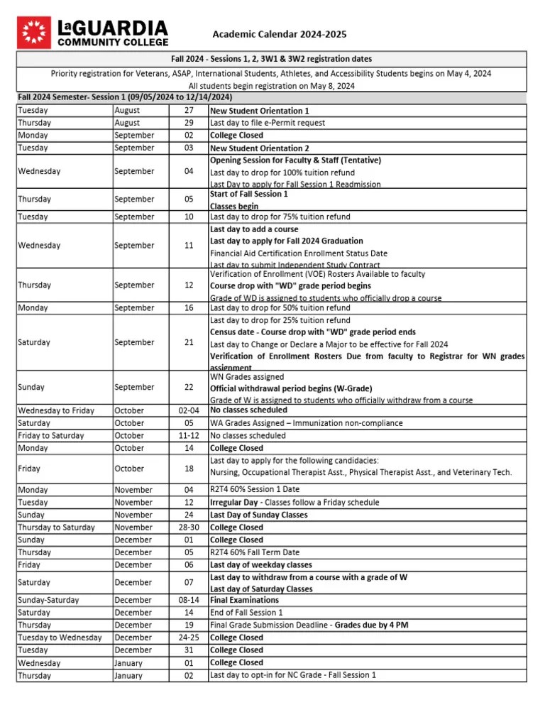 Hunter College Academic Calendar 202425 PDF Workweek And Weekend