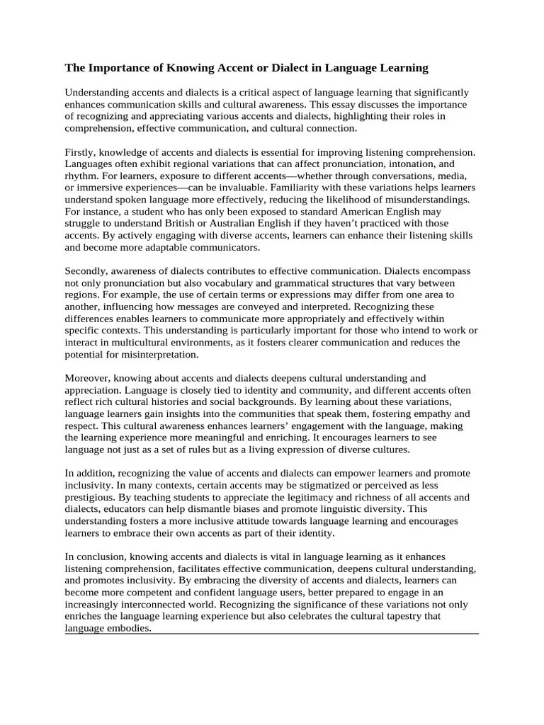 importance of knowing accent or dialect in language learning PDF