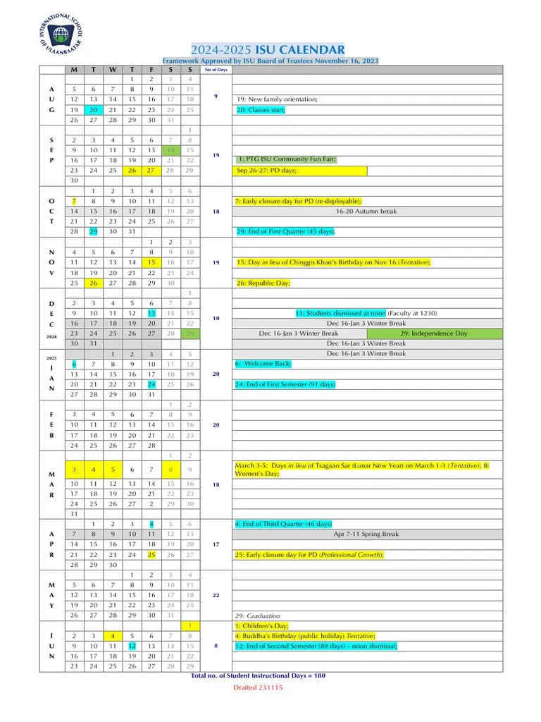 ISU School Calendar 24 25 PDF