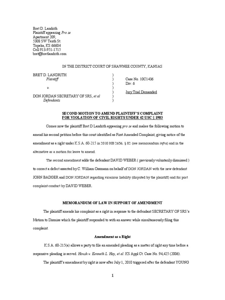 Second Motion To Amend PDF Pleading Fourteenth Amendment To The