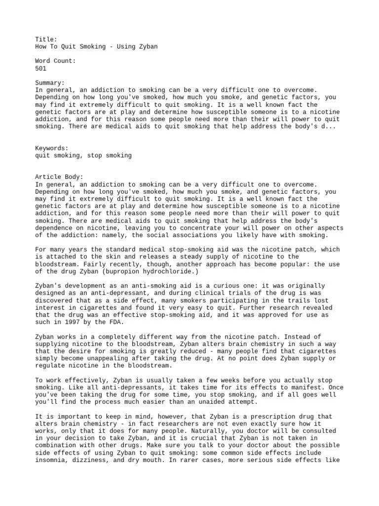 How to Quit Smoking Using Zyban PDF