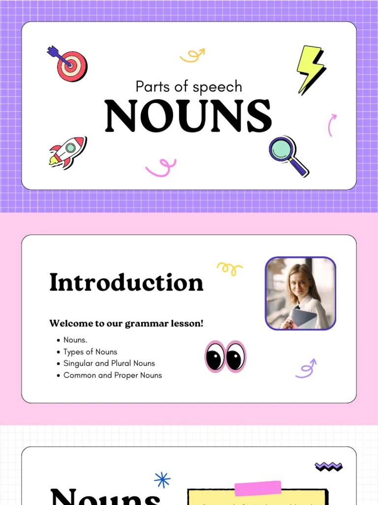 Colorful Parts of Speech Nouns Presentation PDF