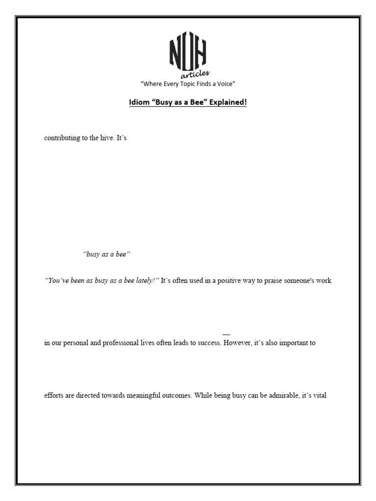 Idiom “Busy as a Bee” Explained! PDF