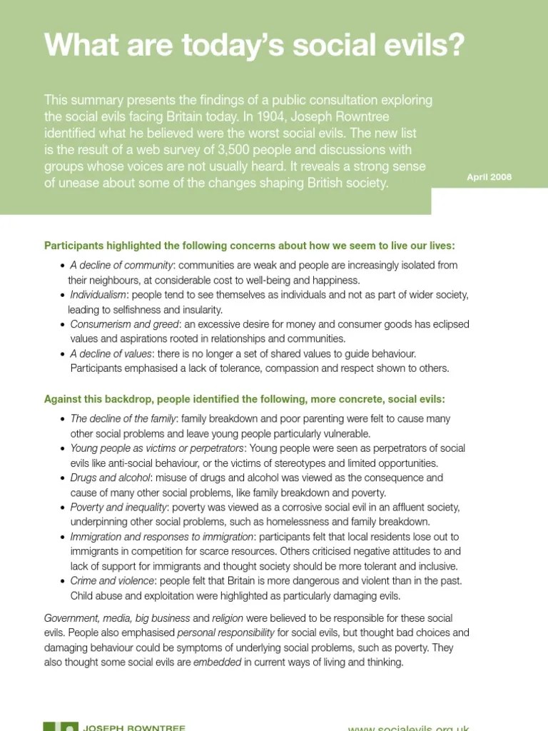 Social Evils Summary Prejudices Violence