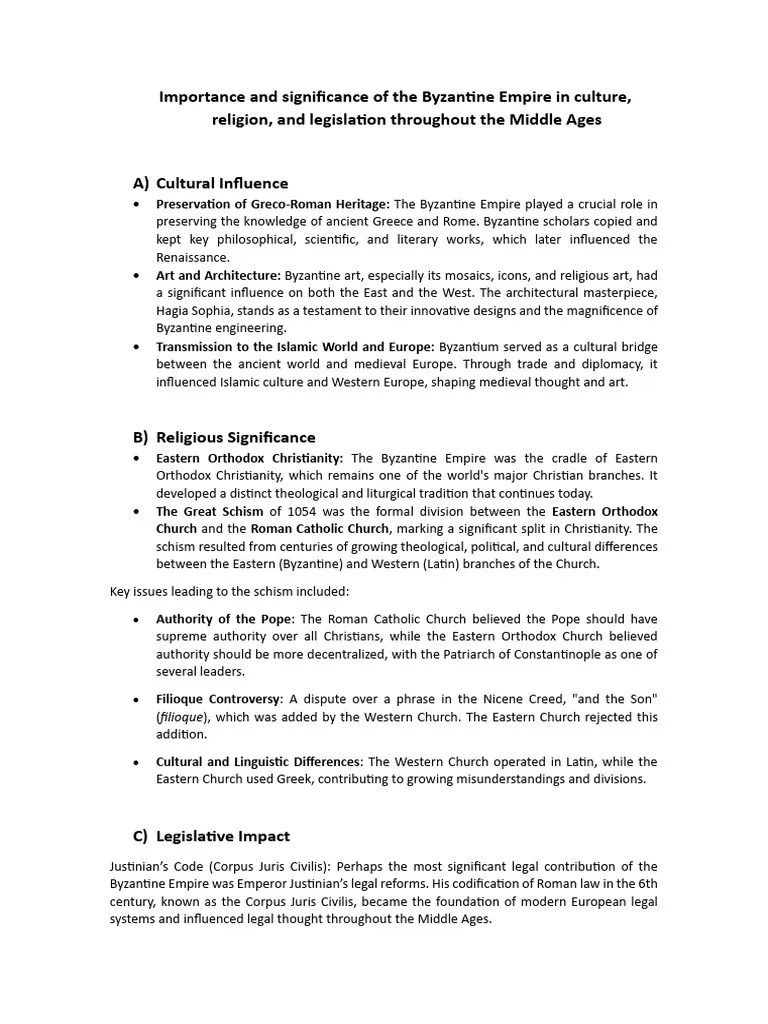 Importance and significance of the Byzantine Empire in culture PDF
