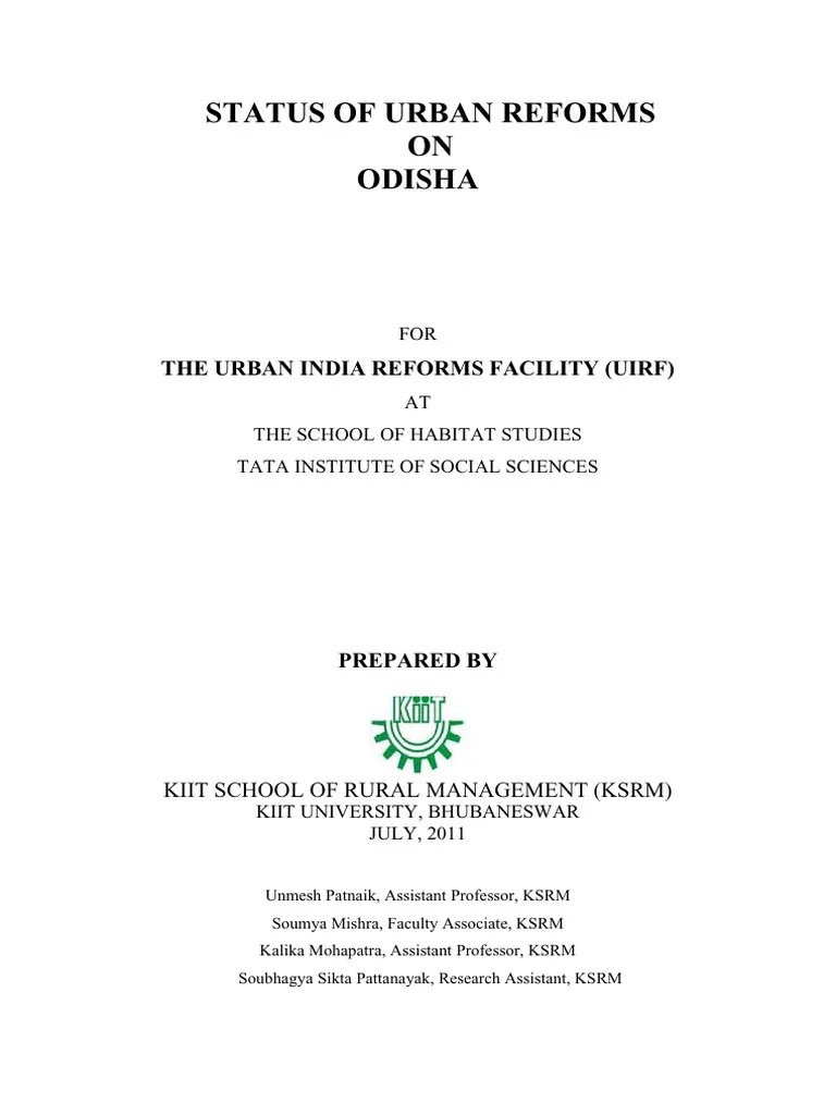 Status of Urban Reforms on Odisha Tissuirf.in PDF