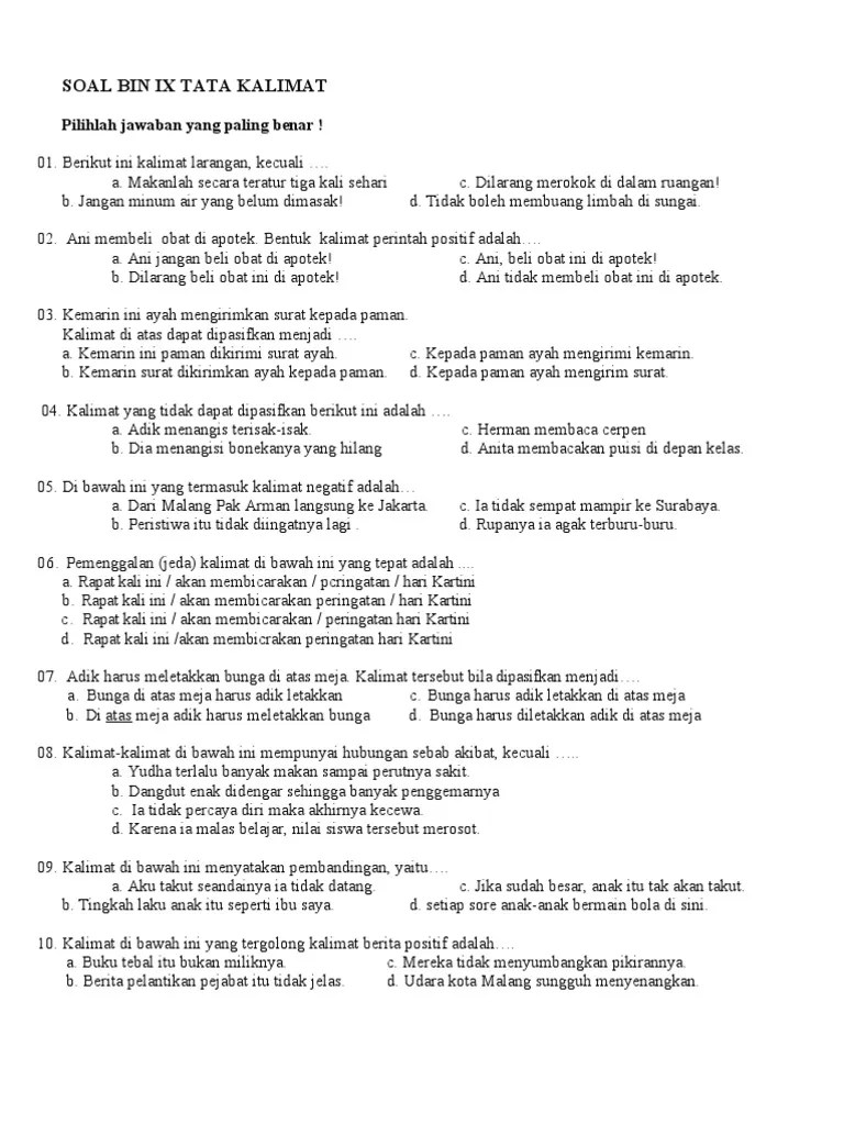 Soal Bin Ix Tata Kalimat | PDF