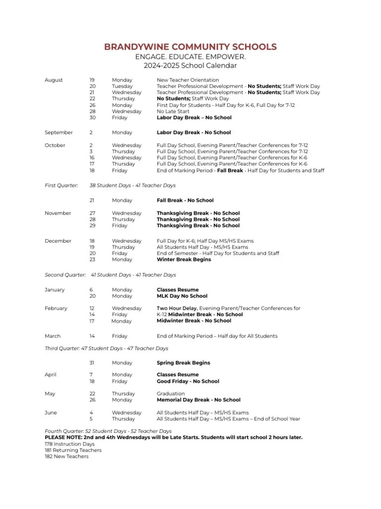 20242025 School Calendar PDF Academic Term Observances