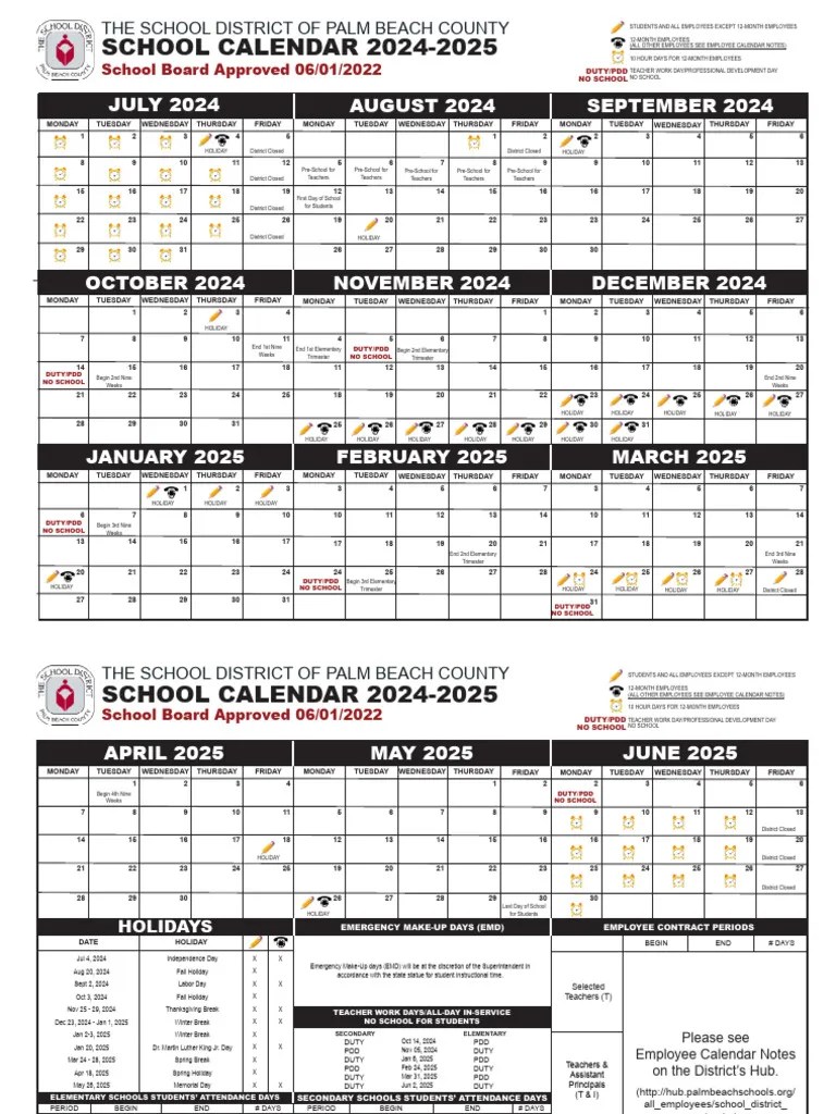 Palm Beach County School Calendar 2526 PDF Academic Term Holidays
