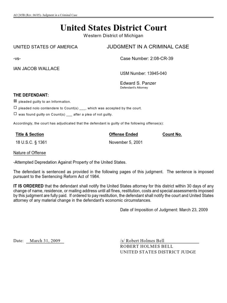 United States District Court Judgment in A Criminal Case PDF Probation United States