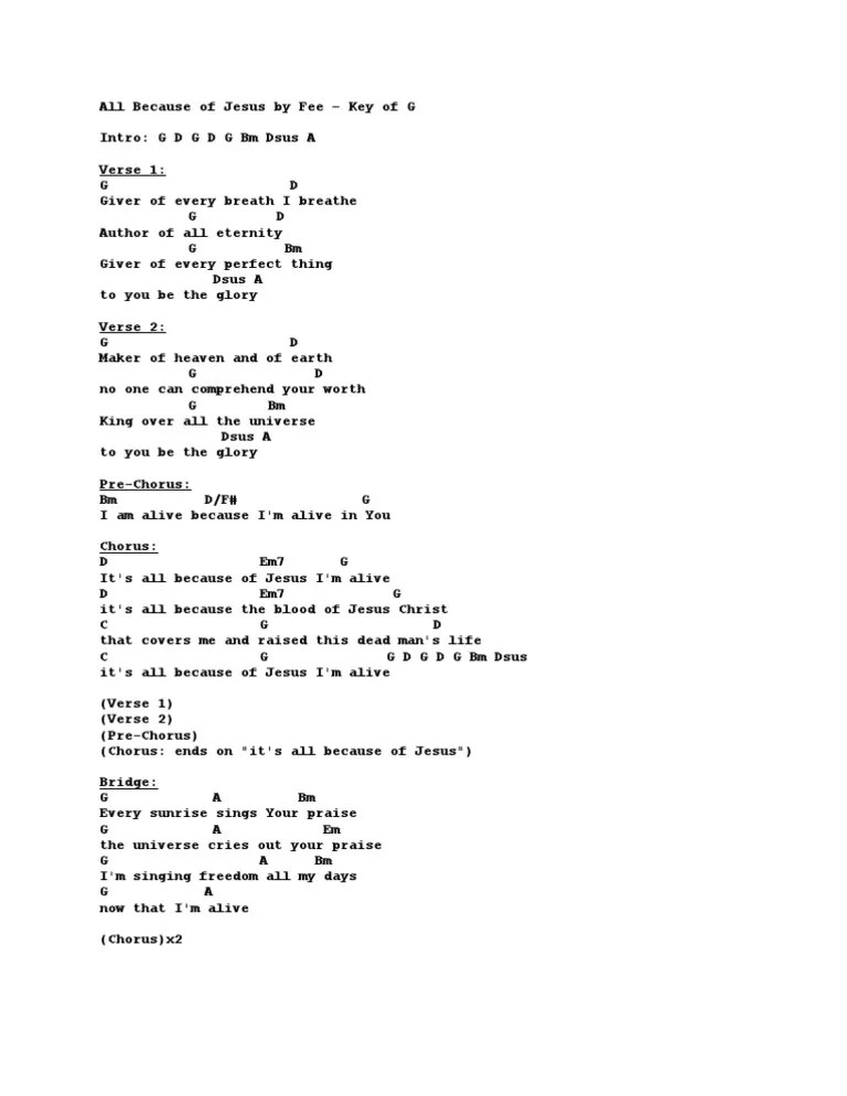 All Because of Jesus Chords Key of G PDF Song Structure Religious