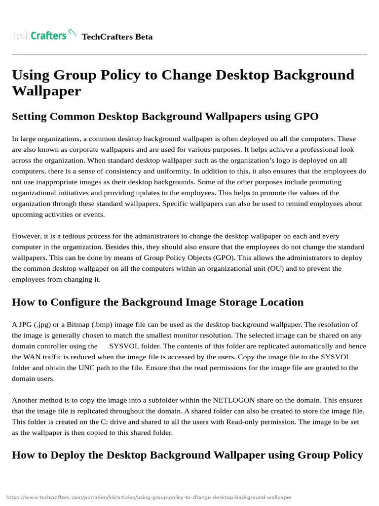 Using Group Policy to Change Desktop Background Wallpaper PDF Group