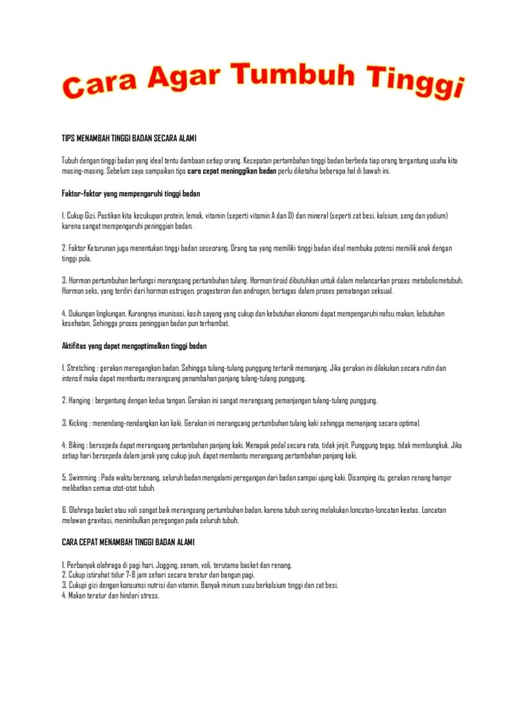 Tips Menambah Tinggi Badan Secara Alami | PDF