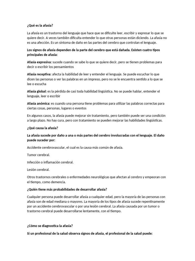 Qué es la afasia PDF Afasia Habla