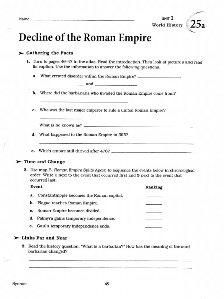 Virgil Carvajal Worksheet 25 Decline of the Roman Empire PDF