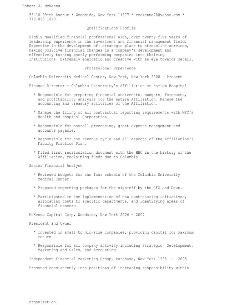 Chief Financial Officer or Finance Director or VP Finance Chief