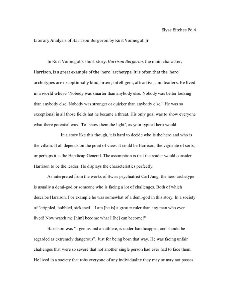 Literary Analysis of Harrison Bergeron by Kurt Vonnegut PDF Hero