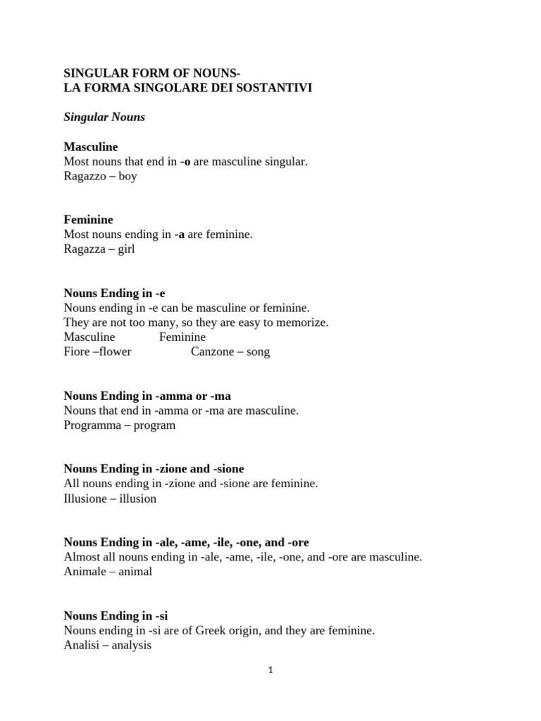 Singular Form of Nouns PDF