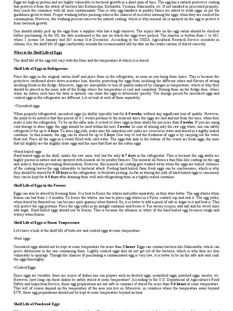 What Is The Shelf Life of Eggs PDF Egg As Food Shelf Life