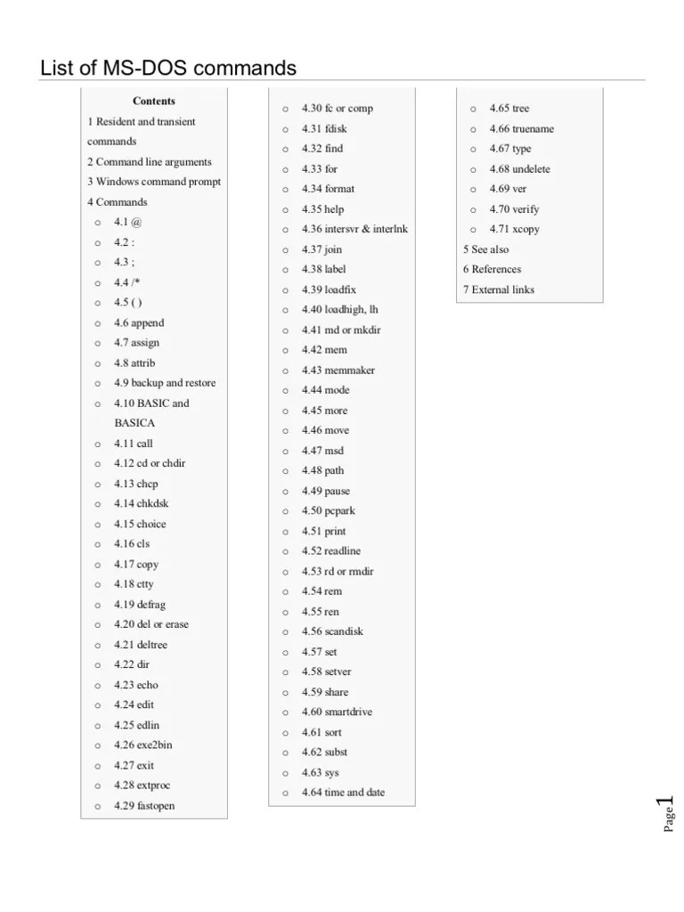 List of MSDOS Commands Command Line Interface Dos