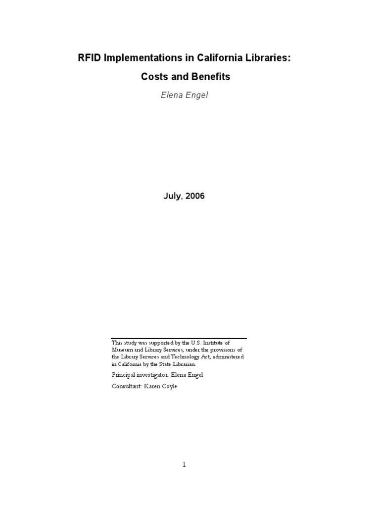 Rfid Costs Benefits PDF Radio Frequency Identification Libraries