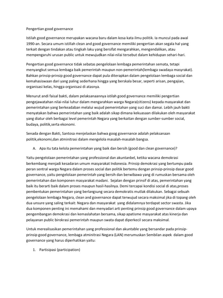 Pengertian Good Governance | PDF