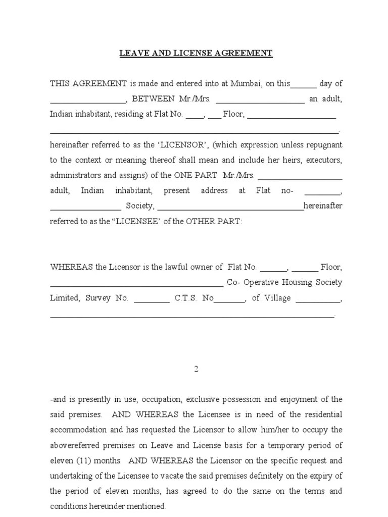 Lease &amp; License License Lease