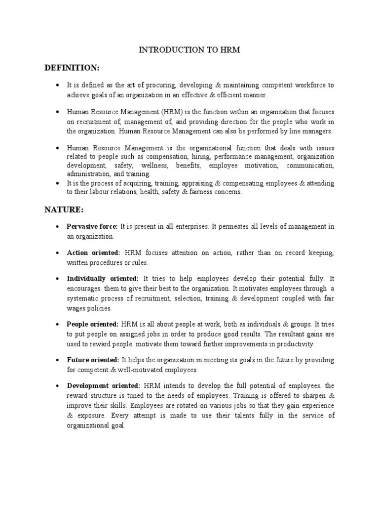 HRM notes Human Resource Management Employment