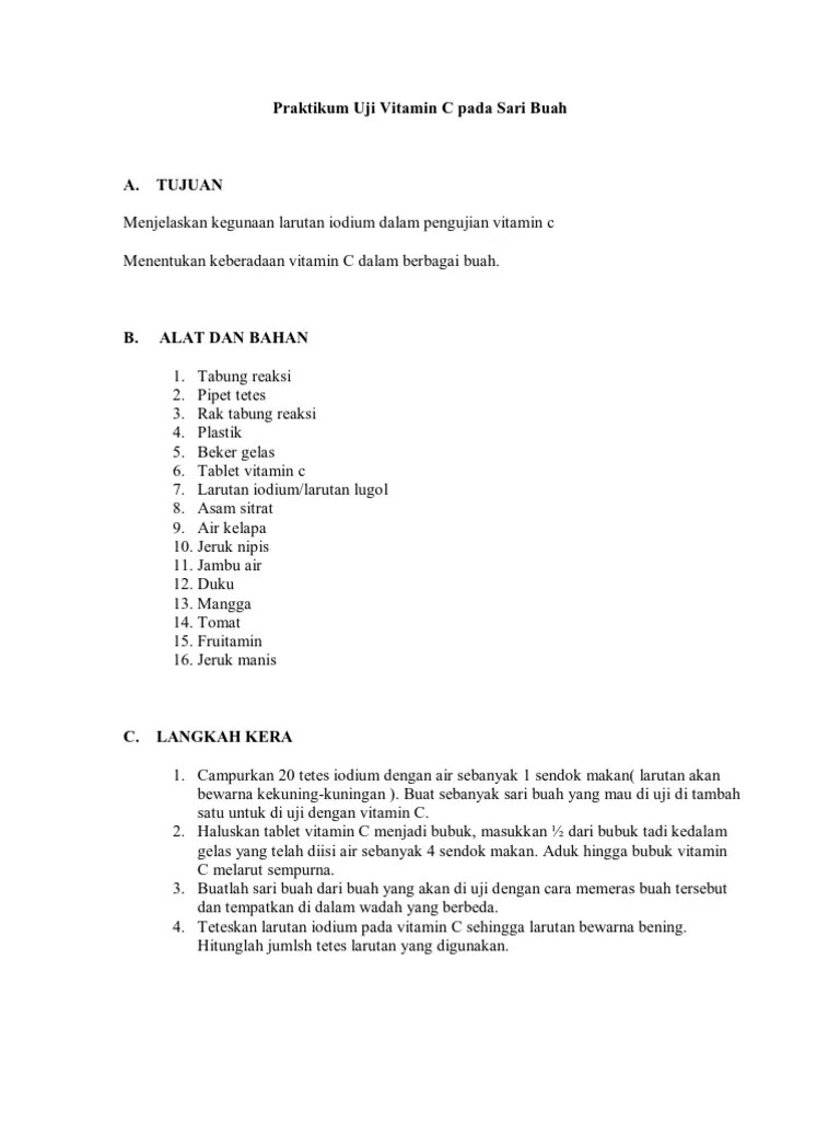 Praktikum Uji Vitamin C Pada Sari Buah