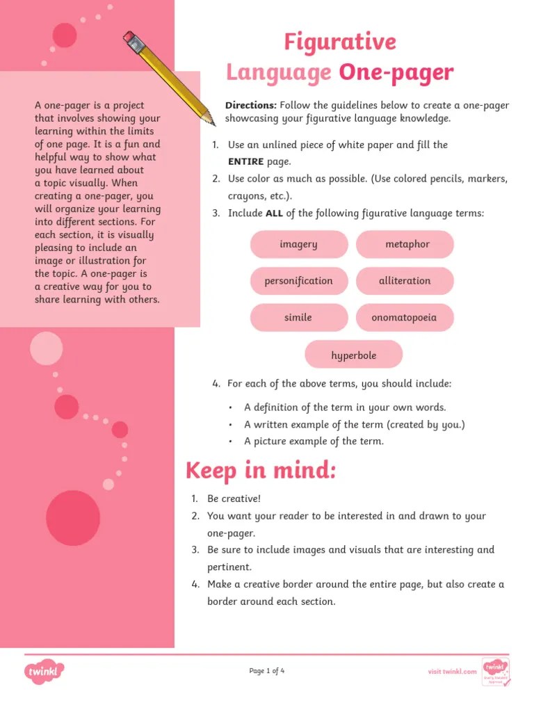 Color Figurative Language One-Pager Project | PDF