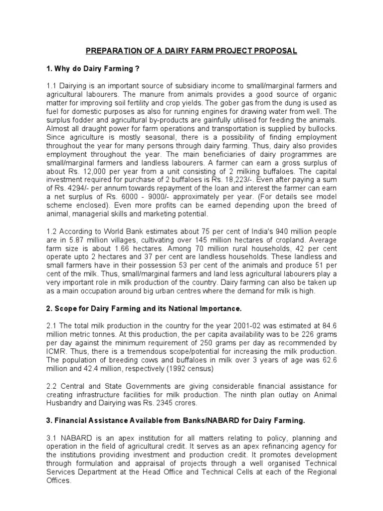 Preparation of A Dairy Farm Project Proposal PDF Calf Agriculture